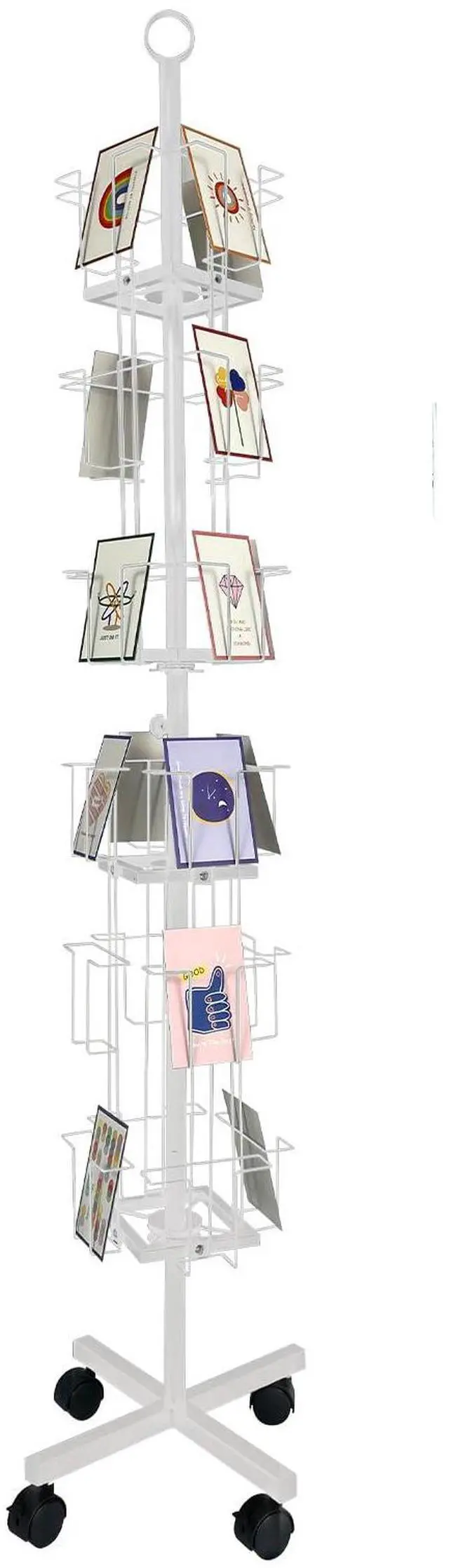 Main image of Greeting Card Rack: Enhance Your Display with a 24-Pocket Rotating Countertop Solution for Postcards, Brochures, and Greeting Cards (White, 65H - 24 Pockets)