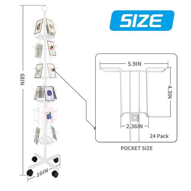 Alt view image 2 of 6 - Greeting Card Rack: Enhance Your Display with a 24-Pocket Rotating Countertop Solution for Postcards, Brochures, and Greeting Cards (White, 65H - 24 Pockets)