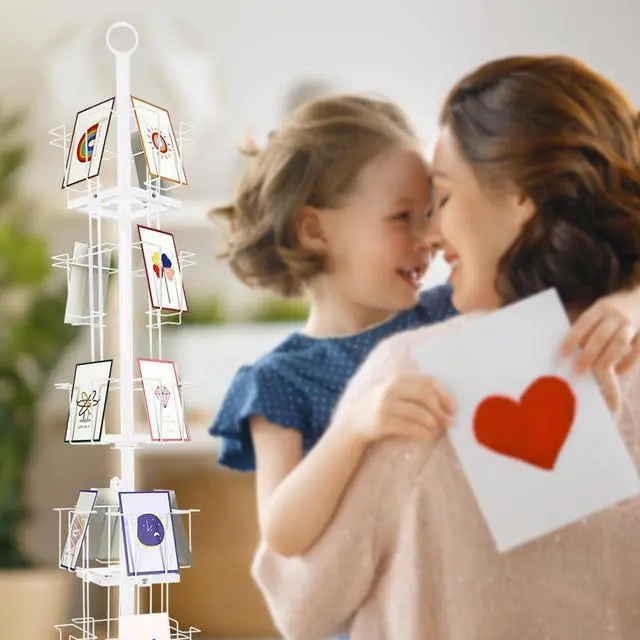 Alt view image 5 of 6 - Greeting Card Rack: Enhance Your Display with a 24-Pocket Rotating Countertop Solution for Postcards, Brochures, and Greeting Cards (White, 65H - 24 Pockets)