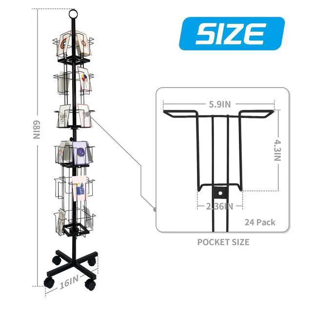 Alt view image 2 of 6 - Greeting Card Rack: Enhance Your Display with a 24-Pocket Rotating Countertop Solution for Postcards, Brochures, and Greeting Cards (Black, 65H - 24 Pockets)