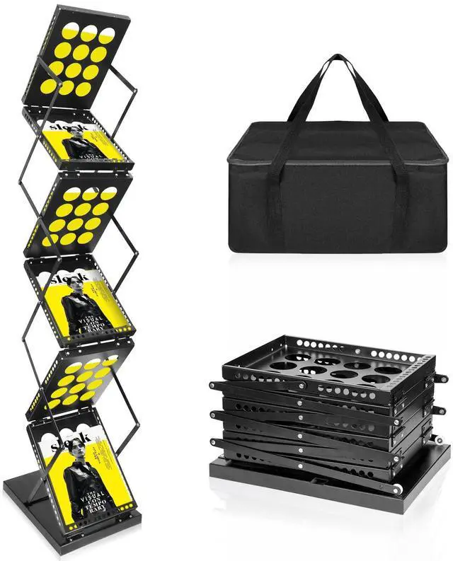 Main image of Folding Literature Rack, 6 Pockets Metal Brochure Holder Stand Floor Standing Magazine RackDouble-sided Display Flyer Holder Stand Literature Stand for Trade Show Office Store Home