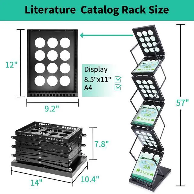 Alt view image 3 of 7 - Folding Literature Rack, 6 Pockets Metal Brochure Holder Stand Floor Standing Magazine RackDouble-sided Display Flyer Holder Stand Literature Stand for Trade Show Office Store Home