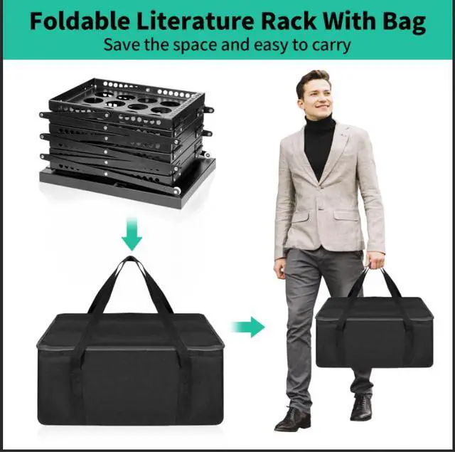 Alt view image 4 of 7 - Folding Literature Rack, 6 Pockets Metal Brochure Holder Stand Floor Standing Magazine RackDouble-sided Display Flyer Holder Stand Literature Stand for Trade Show Office Store Home