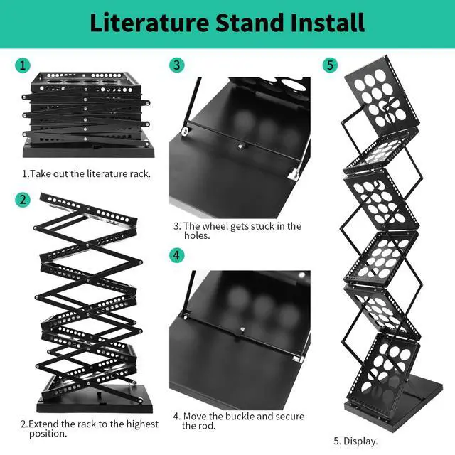 Alt view image 5 of 7 - Folding Literature Rack, 6 Pockets Metal Brochure Holder Stand Floor Standing Magazine RackDouble-sided Display Flyer Holder Stand Literature Stand for Trade Show Office Store Home
