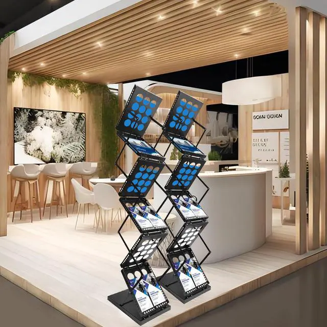 Alt view image 6 of 7 - Folding Literature Rack, 6 Pockets Metal Brochure Holder Stand Floor Standing Magazine RackDouble-sided Display Flyer Holder Stand Literature Stand for Trade Show Office Store Home