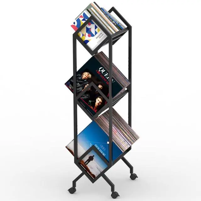 Alt view image 7 of 7 - Mobile Vinyl Record Storage Rack, LP Storage Shelf, Record Holder for Albums, Magazine Display, Book and Files Organizer, 3 Tier Vinyl Record Stand with Matte Black Metal