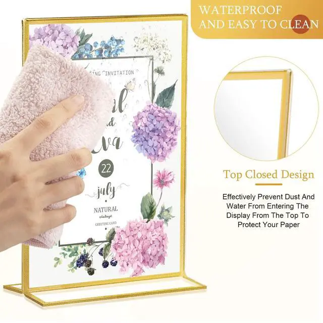 Alt view image 5 of 6 - Gold Acrylic Sign Holders, Gold Picture Frames Clear Wedding Table Numbers Double Sided Acrylic Holders for Wedding Restaurant Table Number Photos Menu Cards Art(48 Pack,5 x 7 Inch)