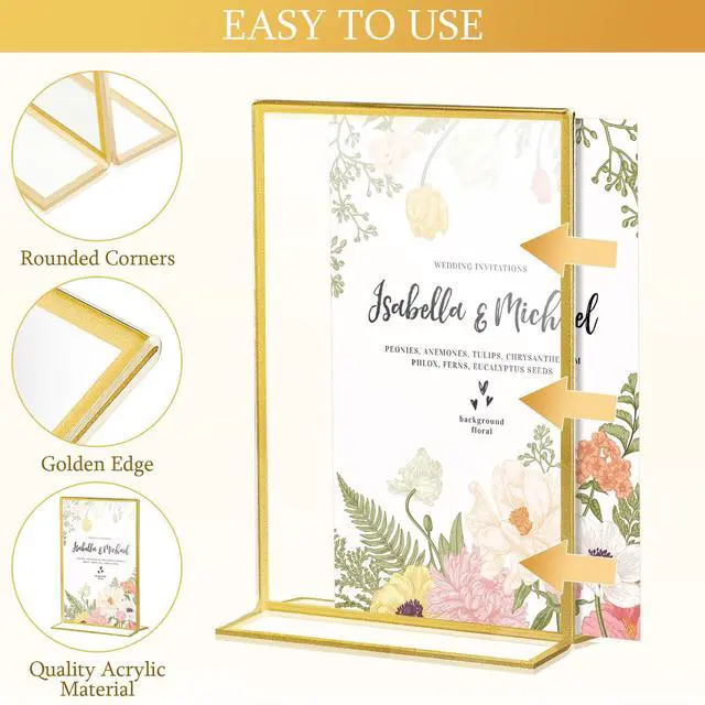 Alt view image 4 of 6 - Gold Acrylic Sign Holders, Gold Picture Frames Clear Wedding Table Numbers Double Sided Acrylic Holders for Wedding Restaurant Table Number Photos Menu Cards Art(48 Pack,5 x 7 Inch)
