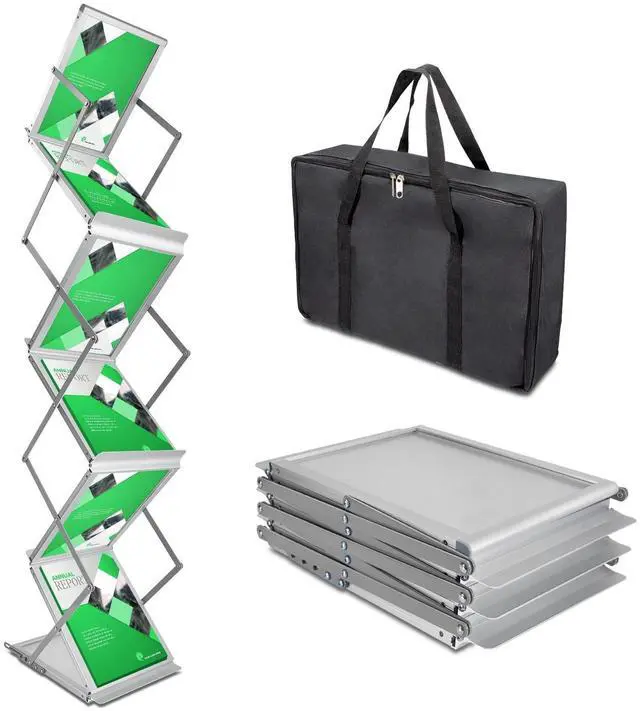Main image of 6 Pockets Collapsible Literature Rack for Trade Shows, Metal Floor Standing Literature Stand Catalog Rack Brochure Rack Flyer Holder Pamphlet Holder with Carry Case