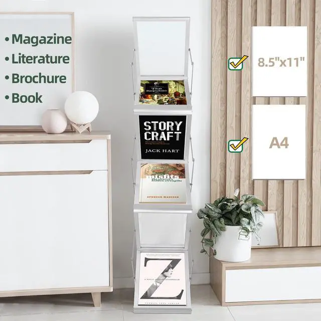 Alt view image 4 of 7 - 6 Pockets Collapsible Literature Rack for Trade Shows, Metal Floor Standing Literature Stand Catalog Rack Brochure Rack Flyer Holder Pamphlet Holder with Carry Case