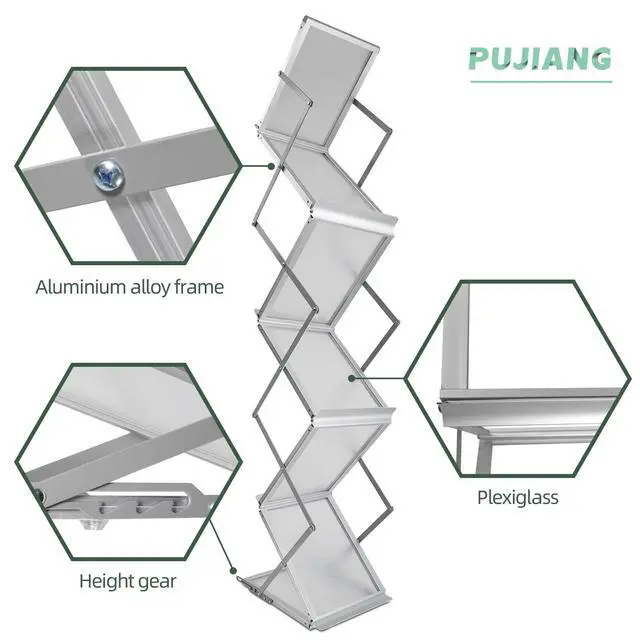 Alt view image 3 of 7 - 6 Pockets Collapsible Literature Rack for Trade Shows, Metal Floor Standing Literature Stand Catalog Rack Brochure Rack Flyer Holder Pamphlet Holder with Carry Case