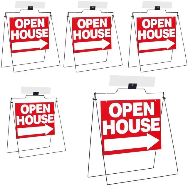 Main image of 5 Pack Open House Signs 32'' x 28'' A Frame Metal Stand 18'' x 24'' Sign Panels Double Sided Real Estate Yard Signs Foldable Real Estate Open House Directional Arrows Yard Sidewalk Signs, Red