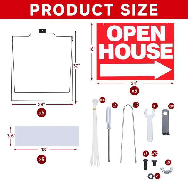 Alt view image 2 of 7 - 5 Pack Open House Signs 32'' x 28'' A Frame Metal Stand 18'' x 24'' Sign Panels Double Sided Real Estate Yard Signs Foldable Real Estate Open House Directional Arrows Yard Sidewalk Signs, Red