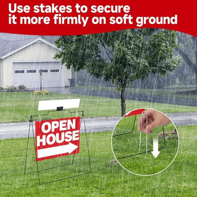 Alt view image 4 of 7 - 5 Pack Open House Signs 32'' x 28'' A Frame Metal Stand 18'' x 24'' Sign Panels Double Sided Real Estate Yard Signs Foldable Real Estate Open House Directional Arrows Yard Sidewalk Signs, Red