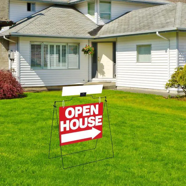 Alt view image 7 of 7 - 5 Pack Open House Signs 32'' x 28'' A Frame Metal Stand 18'' x 24'' Sign Panels Double Sided Real Estate Yard Signs Foldable Real Estate Open House Directional Arrows Yard Sidewalk Signs, Red