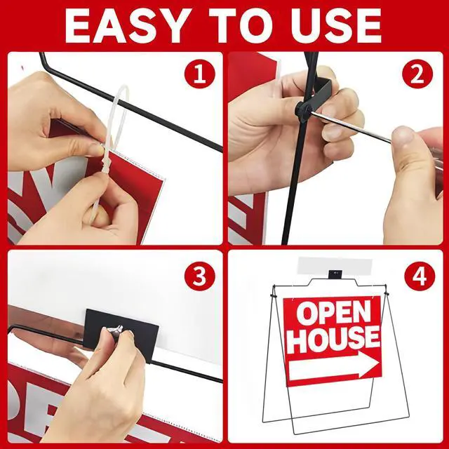 Alt view image 5 of 7 - 5 Pack Open House Signs 32'' x 28'' A Frame Metal Stand 18'' x 24'' Sign Panels Double Sided Real Estate Yard Signs Foldable Real Estate Open House Directional Arrows Yard Sidewalk Signs, Red