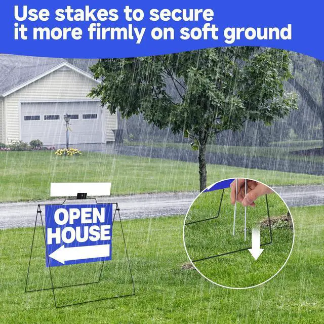 Alt view image 5 of 7 - 5 Pack Open House Signs 32'' x 28'' A Frame Metal Stand 18'' x 24'' Sign Panels Double Sided Real Estate Yard Signs Foldable Real Estate Open House Directional Arrows Yard Sidewalk Signs, Blue