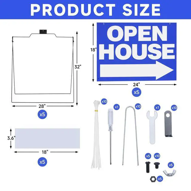 Alt view image 2 of 7 - 5 Pack Open House Signs 32'' x 28'' A Frame Metal Stand 18'' x 24'' Sign Panels Double Sided Real Estate Yard Signs Foldable Real Estate Open House Directional Arrows Yard Sidewalk Signs, Blue