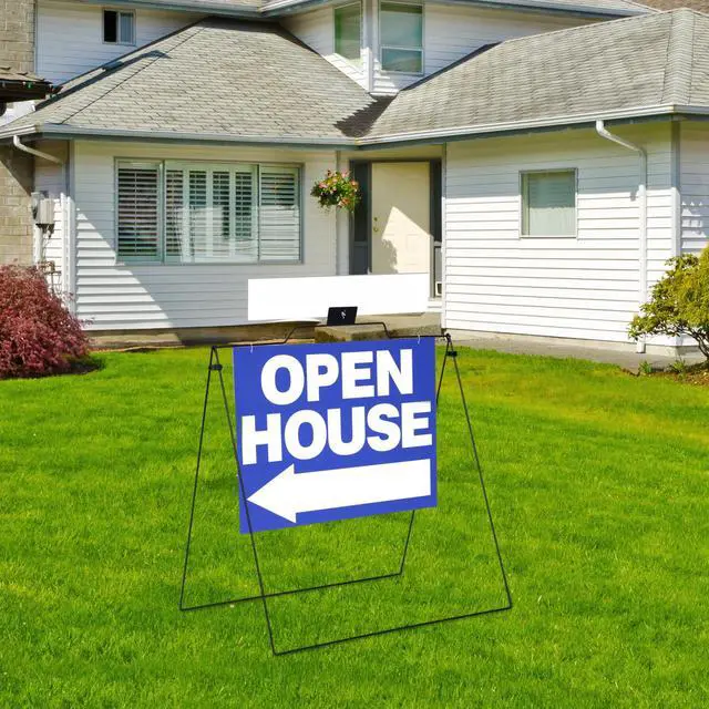 Alt view image 6 of 7 - 5 Pack Open House Signs 32'' x 28'' A Frame Metal Stand 18'' x 24'' Sign Panels Double Sided Real Estate Yard Signs Foldable Real Estate Open House Directional Arrows Yard Sidewalk Signs, Blue