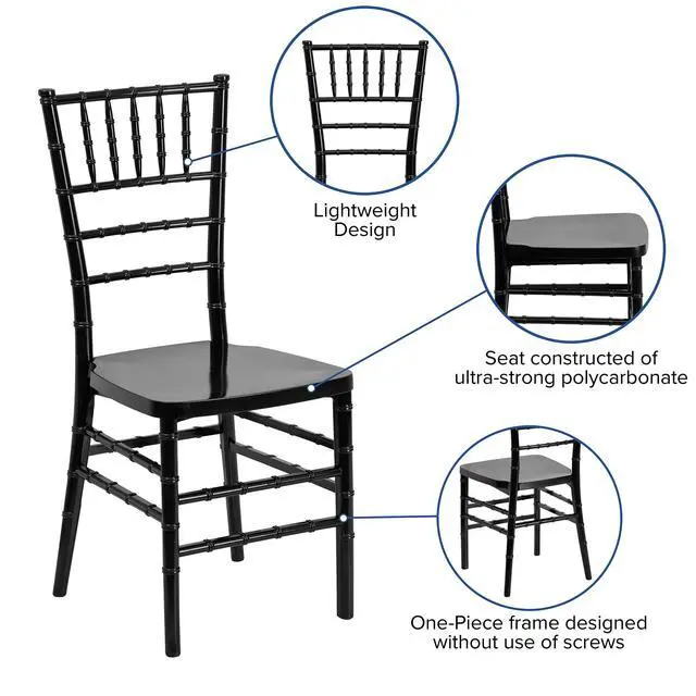 Alt view image 5 of 7 - 2 Pack HERCULES PREMIUM Series Black Resin Stacking Chiavari Chair