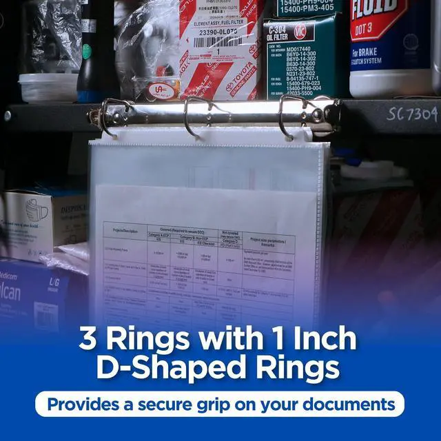 Alt view image 4 of 7 - 10 Pack Magnetic 3 Ring Binder Locking Mechanism for Hanging, 1 Inch D-Ring Holds 225 Sheets, Heavy Duty for 8.5 x 11 Paper, 50 Sheet Protectors Included, 5S Whiteboard Cabinet