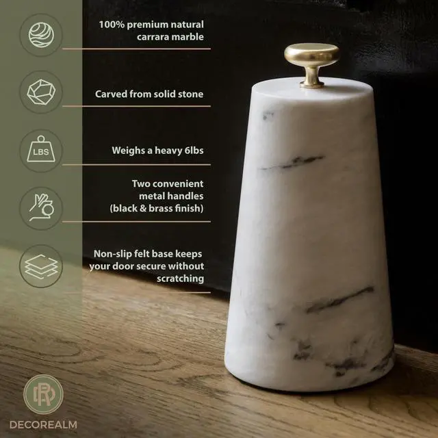 Alt view image 2 of 6 - Marble Decorative Door Stop, Cute Door Stopper with Cast Iron Handle, Heavy Weighted Door Stop for Your Indoor or Outdoor Door, Heavy Door Stopper Weight/Rock for Country Home Decor (2 Knobs, 6lbs)
