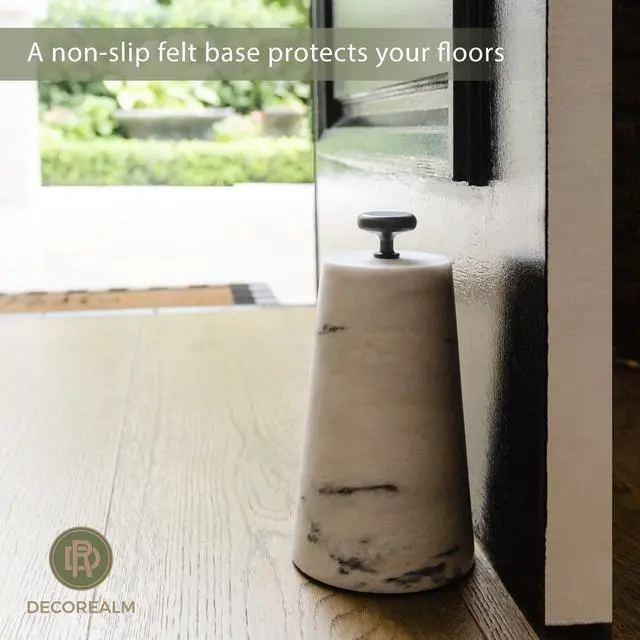 Alt view image 5 of 6 - Marble Decorative Door Stop, Cute Door Stopper with Cast Iron Handle, Heavy Weighted Door Stop for Your Indoor or Outdoor Door, Heavy Door Stopper Weight/Rock for Country Home Decor (2 Knobs, 6lbs)