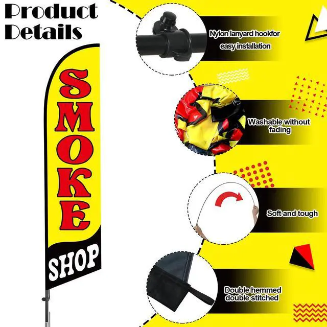 Alt view image 3 of 7 - 2 Set Smoke Shop Feather Flag Pole Kit Smoke Shop Sign Banner Advertising Feather Banner for Outside Outdoor Business Decoration(15 ft)