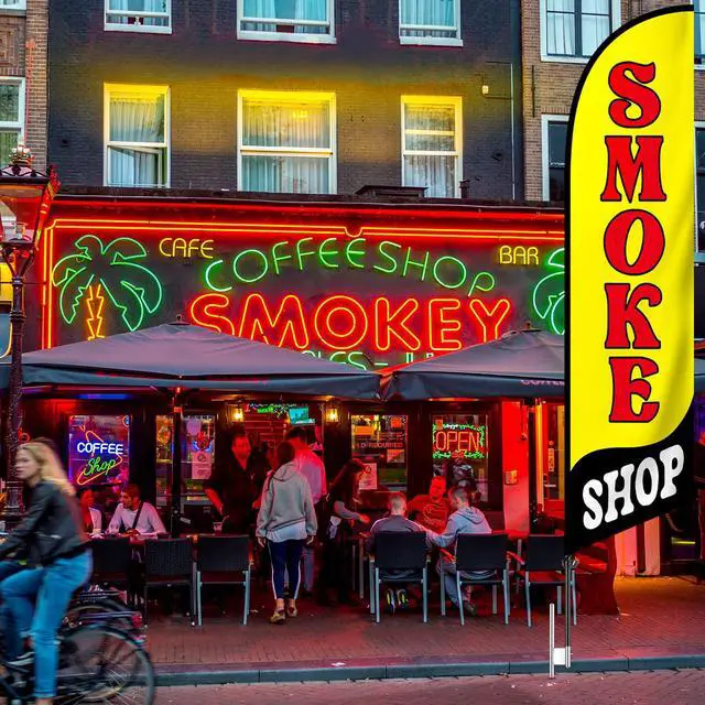 Alt view image 5 of 7 - 2 Set Smoke Shop Feather Flag Pole Kit Smoke Shop Sign Banner Advertising Feather Banner for Outside Outdoor Business Decoration(15 ft)
