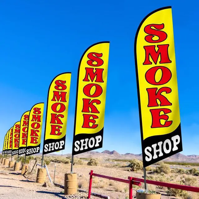 Alt view image 7 of 7 - 2 Set Smoke Shop Feather Flag Pole Kit Smoke Shop Sign Banner Advertising Feather Banner for Outside Outdoor Business Decoration(15 ft)