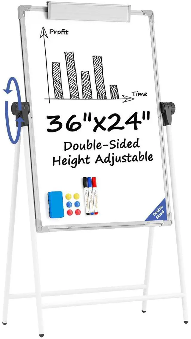 Main image of Large Double Sided White Board with Stands, 36" x 24" A-Stand Dry Erase Easel, Portable Flip Chart Easel with Height Adjustable Design for Home, School, Office