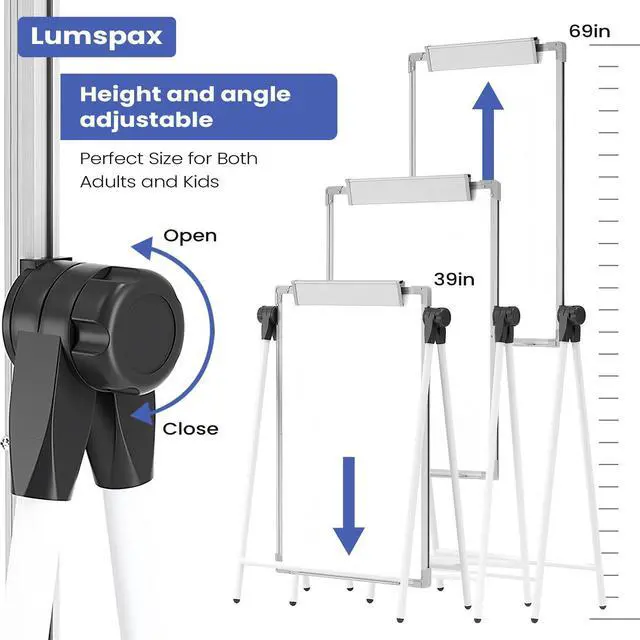 Alt view image 2 of 7 - Large Double Sided White Board with Stands, 36" x 24" A-Stand Dry Erase Easel, Portable Flip Chart Easel with Height Adjustable Design for Home, School, Office