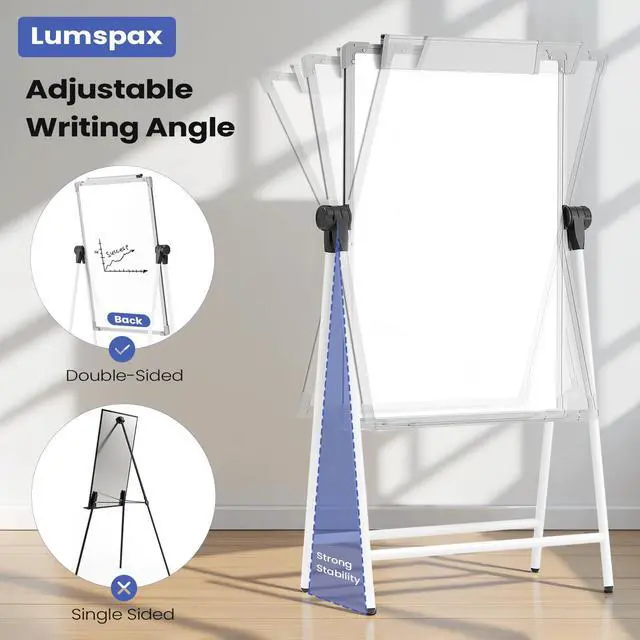 Alt view image 3 of 7 - Large Double Sided White Board with Stands, 36" x 24" A-Stand Dry Erase Easel, Portable Flip Chart Easel with Height Adjustable Design for Home, School, Office