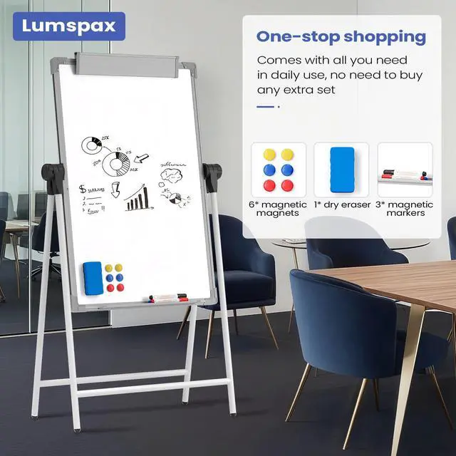 Alt view image 4 of 7 - Large Double Sided White Board with Stands, 36" x 24" A-Stand Dry Erase Easel, Portable Flip Chart Easel with Height Adjustable Design for Home, School, Office