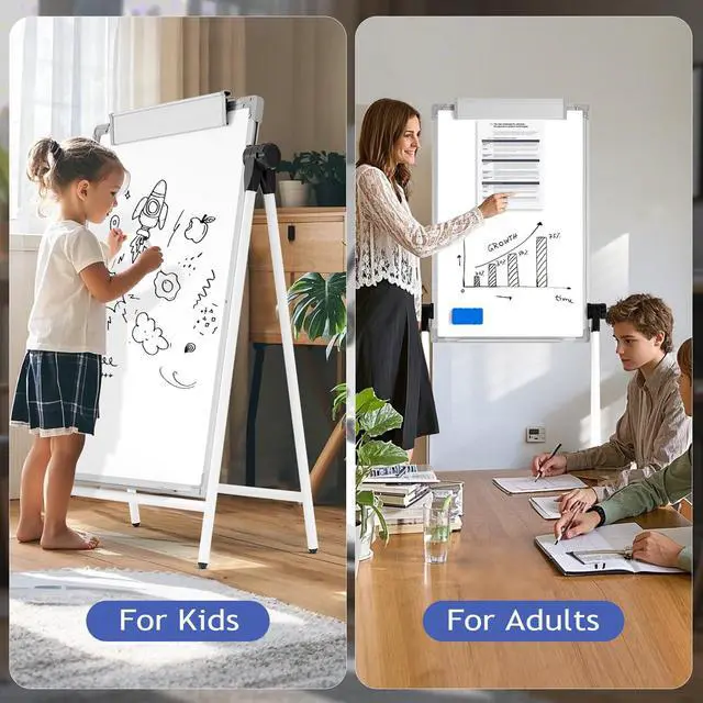 Alt view image 7 of 7 - Large Double Sided White Board with Stands, 36" x 24" A-Stand Dry Erase Easel, Portable Flip Chart Easel with Height Adjustable Design for Home, School, Office