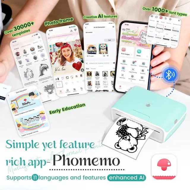 Alt view image 5 of 7 - M04S Sticker Thermal Printer AI Smart Printer Bluetooth Printpod Note Printer, Support 2/3/4 inch Printing Width, 300 dpi,Compatible with Phones, Suitable for Gift, Notes, documents