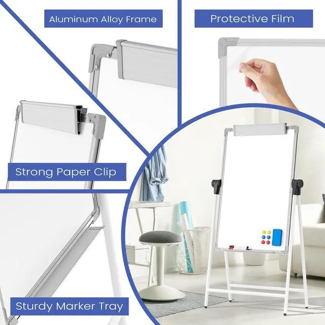 Alt view image 6 of 7 - Large Double Sided White Board with Stands, 36" x 24" A-Stand Dry Erase Easel, Portable Flip Chart Easel with Height Adjustable Design for Home, School, Office