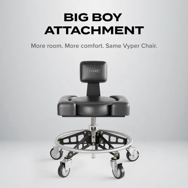 Alt view image 2 of 7 - Big Boy Extender Attachment for Shop Chair - Adds 7" Width | 4" Thick cushion and 14" seat depth for swivel chairs, Compatible with EZ-Lift Rolling Stools, Made in USA