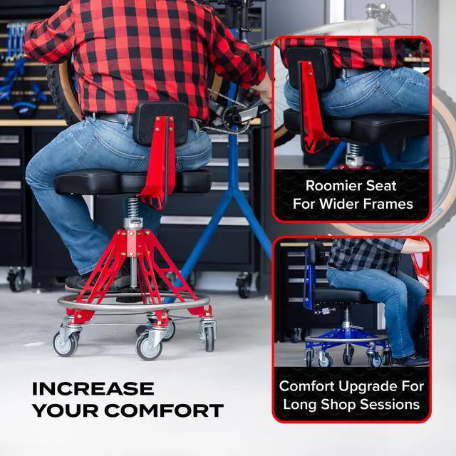 Alt view image 3 of 7 - Big Boy Extender Attachment for Shop Chair - Adds 7" Width | 4" Thick cushion and 14" seat depth for swivel chairs, Compatible with EZ-Lift Rolling Stools, Made in USA