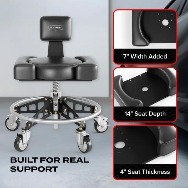 Alt view image 4 of 7 - Big Boy Extender Attachment for Shop Chair - Adds 7" Width | 4" Thick cushion and 14" seat depth for swivel chairs, Compatible with EZ-Lift Rolling Stools, Made in USA