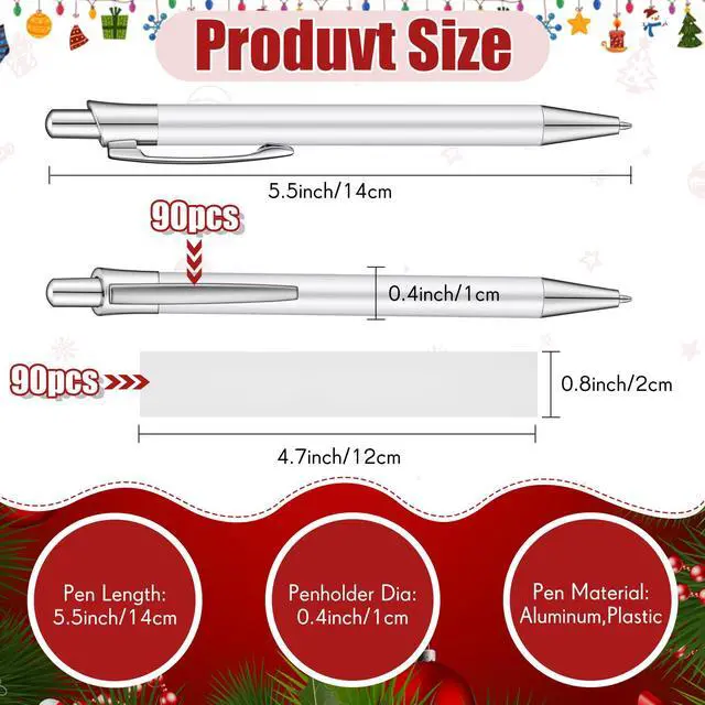 Alt view image 2 of 7 - 90 Pcs Sublimation Pen Blank Heat Transfer Sublimation Ballpoint Pen with Clip Shrink Wrap White Aluminum Customized Gift Personalized Favor for Christmas DIY Office School Stationery Supplies