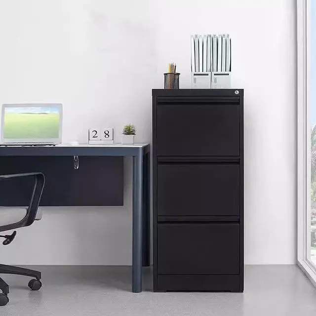 Alt view image 6 of 7 - 3 Drawer Vertical File Cabinet with Lock, Black Metal Filing Cabinet with Drawers for Home Office, Lockable Storage Cabinet Hanging Letter Size/Legal Files