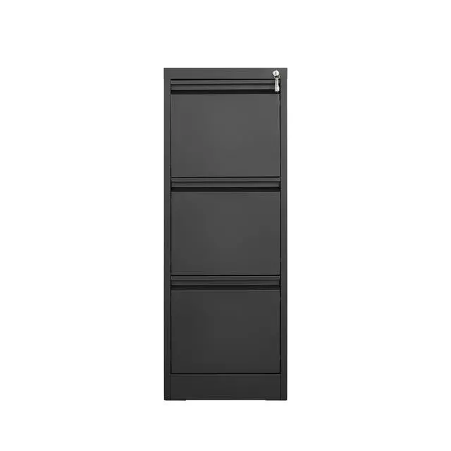 Alt view image 4 of 7 - 3 Drawer Vertical File Cabinet with Lock, Black Metal Filing Cabinet with Drawers for Home Office, Lockable Storage Cabinet Hanging Letter Size/Legal Files