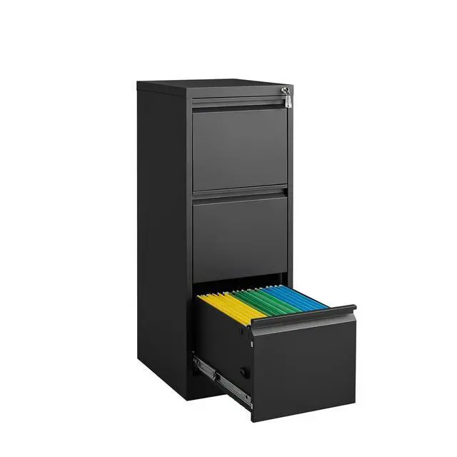 Alt view image 5 of 7 - 3 Drawer Vertical File Cabinet with Lock, Black Metal Filing Cabinet with Drawers for Home Office, Lockable Storage Cabinet Hanging Letter Size/Legal Files