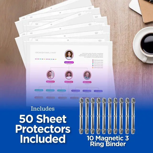 Alt view image 2 of 7 - 10 Pack Magnetic 3 Ring Binder Locking Mechanism for Hanging, 1 Inch D-Ring Holds 225 Sheets, Heavy Duty for 8.5 x 11 Paper, 50 Sheet Protectors Included, 5S Whiteboard Cabinet