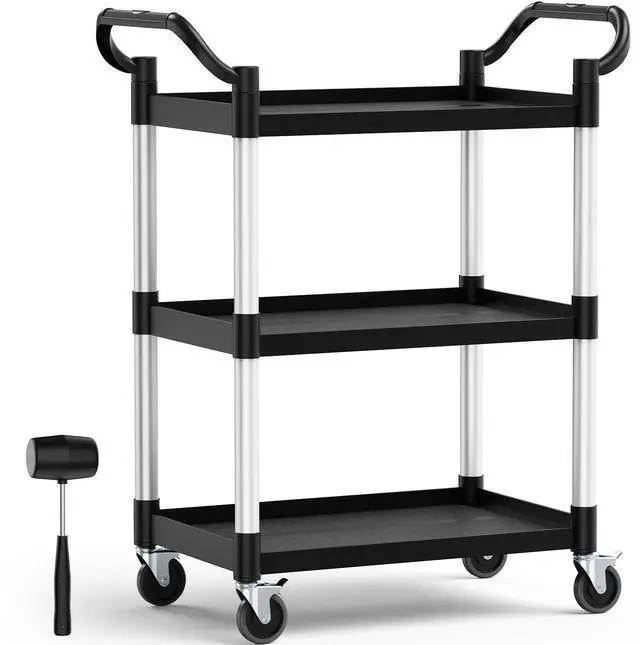 Main image of Plastic Utility Carts with Wheels, 3-Tier Rolling Cart with 4 Lockable Wheels, Heavy Duty 600 LBS Capacity Food Service Cart (Does Not Contain Recycled Plastic),16.8" D x 31.5" W x 37.8" H