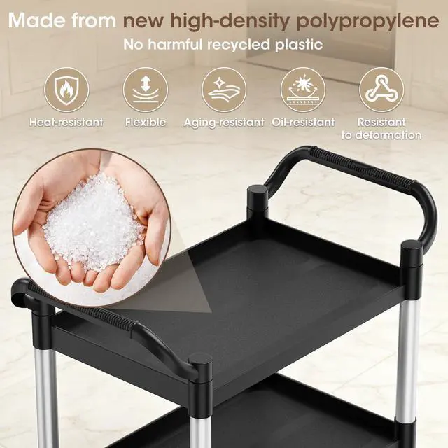 Alt view image 2 of 7 - Plastic Utility Carts with Wheels, 3-Tier Rolling Cart with 4 Lockable Wheels, Heavy Duty 600 LBS Capacity Food Service Cart (Does Not Contain Recycled Plastic),16.8" D x 31.5" W x 37.8" H