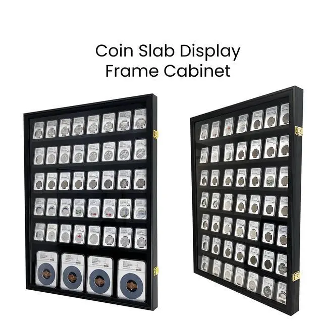Alt view image 2 of 7 - Wall-Mounted Black (7 Rows) NGC PCGS ICG Wooden Coin Slab Display Case Holder Frame Cabinet Storage for Coin Collection Medal Badges Sport Card Trading Card Collectibles Organization