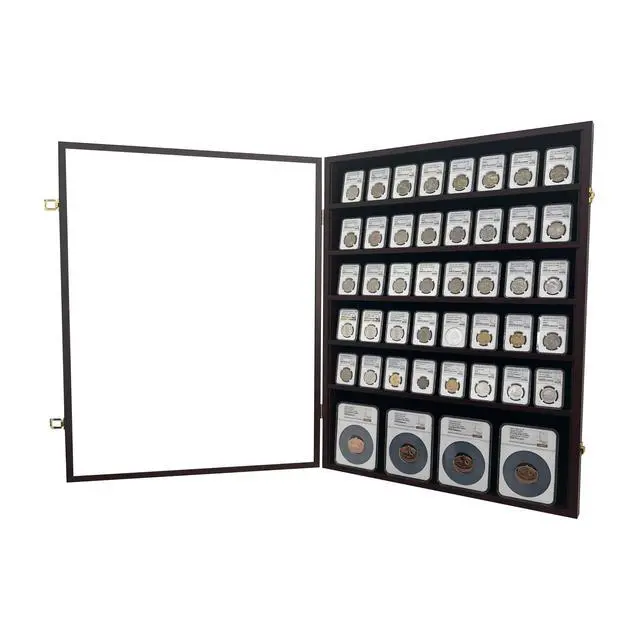 Alt view image 5 of 7 - Wall-Mounted Black (7 Rows) NGC PCGS ICG Wooden Coin Slab Display Case Holder Frame Cabinet Storage for Coin Collection Medal Badges Sport Card Trading Card Collectibles Organization