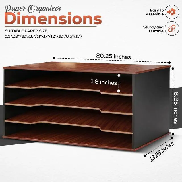 Alt view image 2 of 7 - 12x18 Construction Paper Organizer, 4-Tier Wooden Flat File for 11x17, A3 & Tabloid Sheets | Durable wood Desk Paper Storage for Classroom, Office & Art Studio